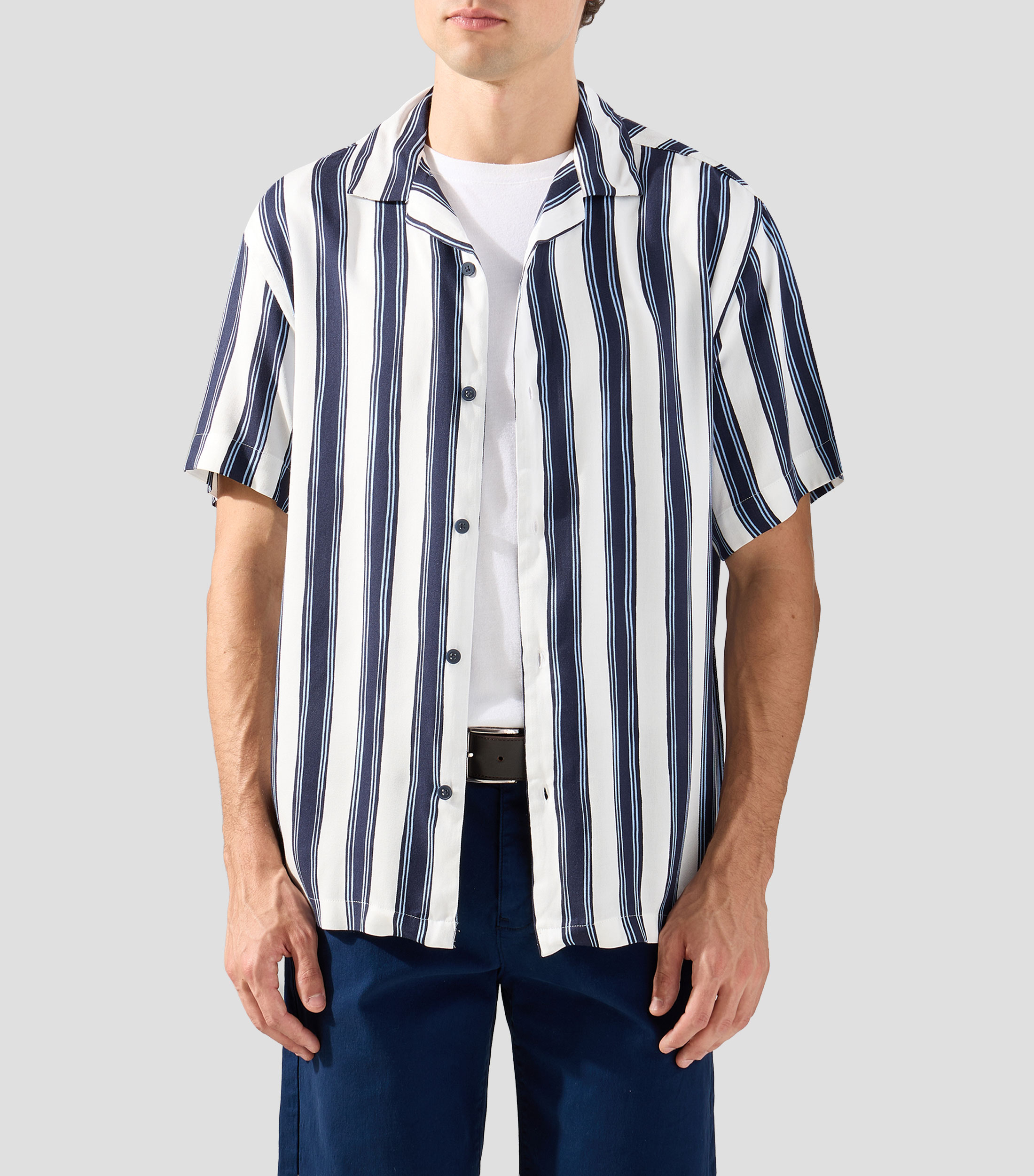 Camisa de rayas manga corta Hombre